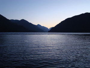 sunset on Muchalat Lake in gold river bc