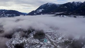 aerial view of the village of gold river